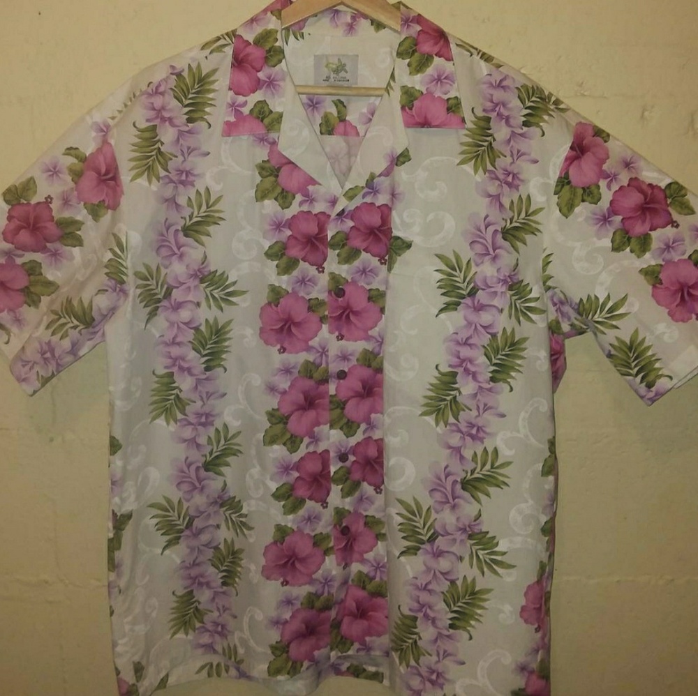 Beautiful White w/ Pink Floral Hawaiian Shirt